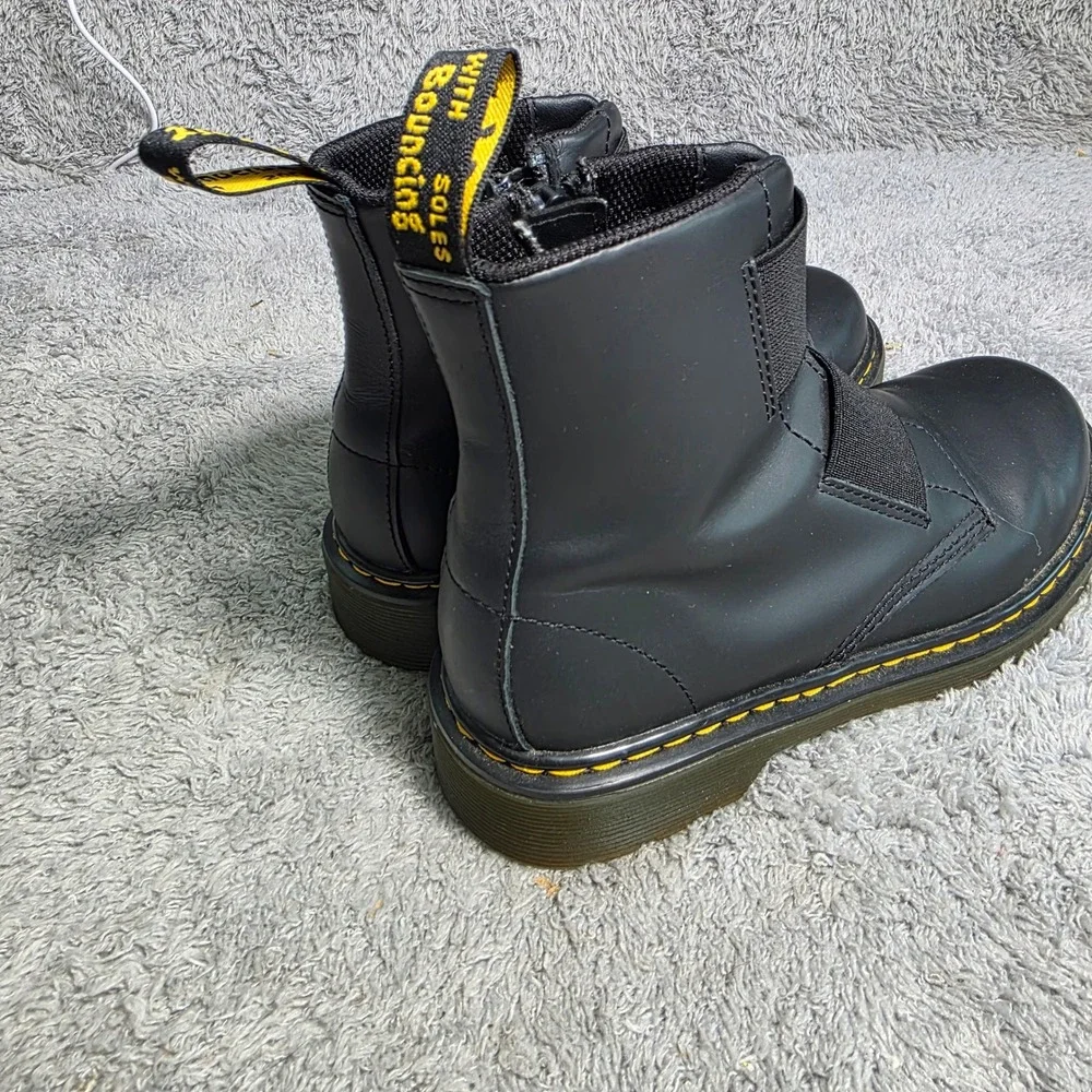Dr. Martens 1460 Elastic J Boot Black Leather Side Zip Kids Size 3‎ EU 34